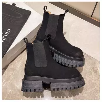 Модная женская обувь осень-зима 2024 г. Новая мода однотонные туфли без застежек для улицы, износостойкие женские туфли с круглым носком, женские ботинки 35