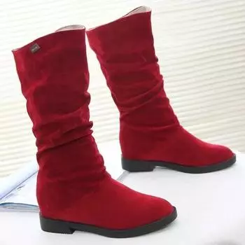 Модная женская обувь, сапоги до середины голени, теплые плюшевые женские туфли, ретро-ботинки без застежек на платформе, на низком каблуке, длинные эластичные сапоги в стиле рыцаря 2024 35