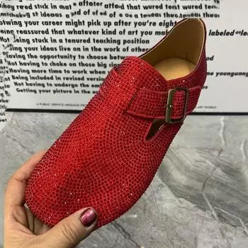 Модная женская обувь со стразами, женская повседневная обувь на плоской подошве, женские лоферы больших размеров, блестящая женская обувь без шнуровки, новый стиль 2024 года 43 красный