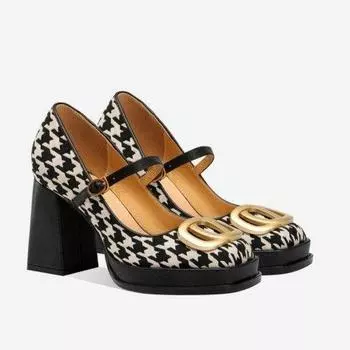 Модная женская обувь Thousand-bird, туфли Мэри Джейн с неглубоким ртом, туфли Мэри Джейн на толстом каблуке с квадратным носком, высокие каблуки 34 чёрный