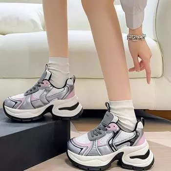 Модная женская обувь, универсальные кроссовки с толстой подошвой в корейском стиле, толстые, на платформе 5 см, дышащие, осенние женские кроссовки из вулканизированной ткани 35