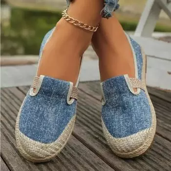 Модная женская обувь в этническом стиле с вышивкой из льна, дышащие повседневные тапочки для улицы, обувь для женщин 2024 36 светло-синий