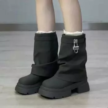 Модная женская обувь весна-осень 2024 года, новые однотонные туфли до середины голени с круглым носком, женские модные ботинки на высоком каблуке и рукавами 35 бежевый