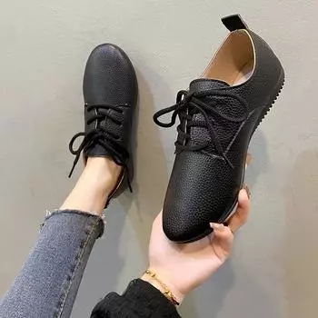 Модная женская обувь весна-осень кожаные женские мокасины кроссовки на плоской платформе женские мокасины женская удобная обувь для ходьбы 36 чёрный