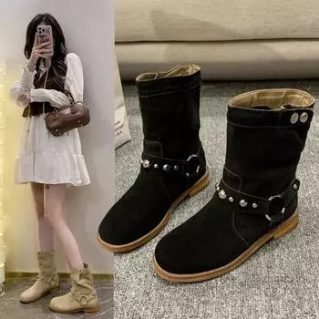 Модная женская обувь весна осень ретро многоцелевые ботильоны кожаные повседневные ботинки челси модные ботильоны с металлическим декором 35