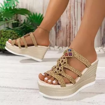 Модная женская обувь высокого качества, летние новые женские тапочки на очень высоком каблуке, модная женская пляжная обувь большого размера на танкетке 36