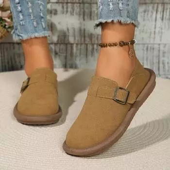 Модная женская обувь, женские закрытые тапочки, замшевые сандалии из коровьей кожи, женские сандалии в стиле ретро, садовые сандалии, 2024, новинка 35 хаки