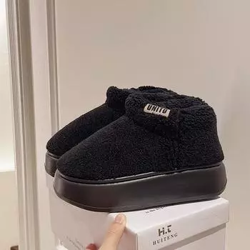 Модная женская обувь зимняя плюшевая 2024 высококачественные шлепанцы на платформе женские толстые подошвы дизайнерские хлопковые домашние женские ботильоны 35 бежевый