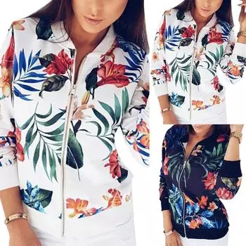 Модная женская одежда больших размеров с цветочным принтом листьев и принтом, спортивная женская бейсбольная куртка с длинным рукавом, пальто на молнии L темно-синий