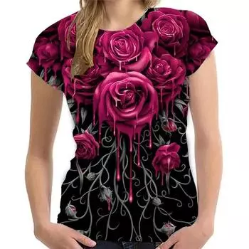 Модная женская одежда, новая розовая золотая роза, 3D-принт, футболка, персонализированная, повседневная, Harajuku Street, унисекс, свободная футболка, топы S