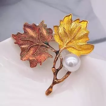 Модная женская одежда украшения цветные окрашенные кленовые листья металлическая брошь булавка имитация жемчуга \золотые броши булавки ювелирные изделия подарок A