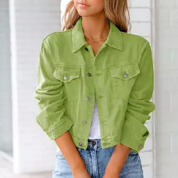 Модная женская однотонная джинсовая куртка на пуговицах, повседневная джинсовая одежда S фиолетовый