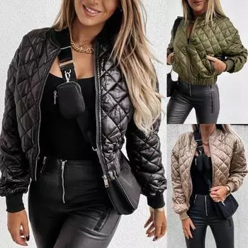 Модная женская однотонная короткая куртка на молнии, хлопковая повседневная куртка с карманами, хлопковая куртка L чёрный