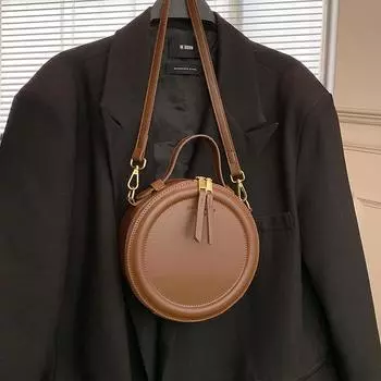 Модная женская однотонная круглая маленькая сумка через плечо из искусственной кожи, универсальная сумка через плечо 20x8x20cm кремовый