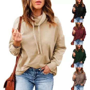 Модная женская однотонная повседневная пуловер с высоким воротником, блузка с длинными рукавами, блузка L бежевый