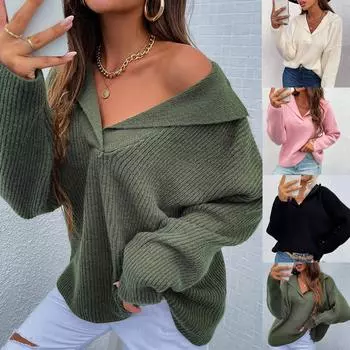 Модная женская однотонная пуловер с лацканами, блузка, вязаный свитер на пуговицах M розовый