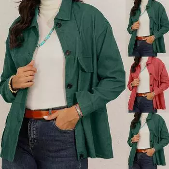 Модная женская однотонная рубашка на пуговицах, повседневная свободная полосатая куртка с лацканами XXXXL зелёный