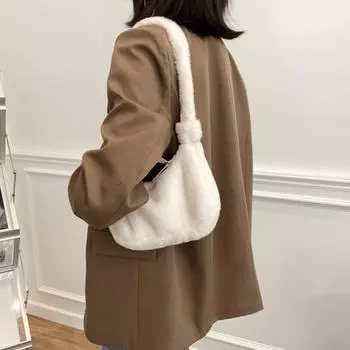 Модная женская однотонная сумка через плечо с прямоугольным плюшевым мешочком чёрный