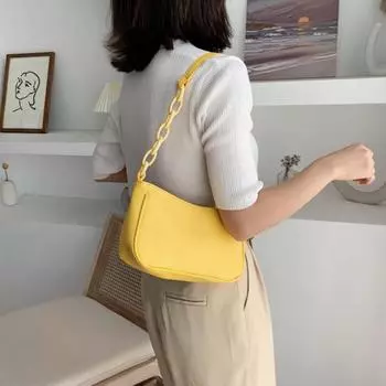 Модная женская однотонная сумка из искусственной кожи с цепочкой под мышками на плече, сумка-тоут фиолетовый