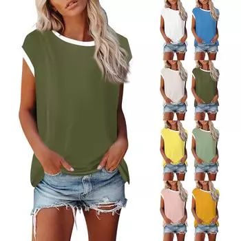 Модная женская однотонная свободная рубашка с круглым вырезом и короткими рукавами, повседневный топ с короткими рукавами L