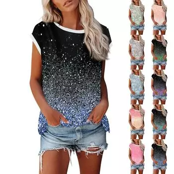 Модная женская однотонная свободная рубашка с круглым вырезом и короткими рукавами, повседневный топ с короткими рукавами L золотой