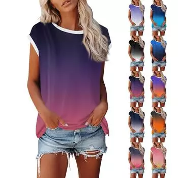 Модная женская однотонная свободная рубашка с круглым вырезом и короткими рукавами, повседневный топ с короткими рукавами L чёрный