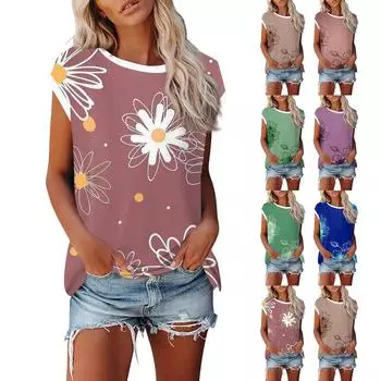 Модная женская однотонная свободная рубашка с круглым вырезом и короткими рукавами, повседневный топ с короткими рукавами L синий