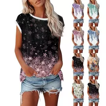 Модная женская однотонная свободная рубашка с круглым вырезом и короткими рукавами, повседневный топ с короткими рукавами L чёрный