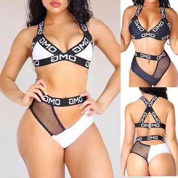 Модная женская однотонная темпераментная пляжная одежда, сетчатый купальник бикини с разрезом и разрезом XL чёрный