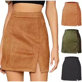 Модная женская однотонная тонкая сексуальная повседневная юбка трапециевидной формы на молнии с высокой талией L армия зеленый