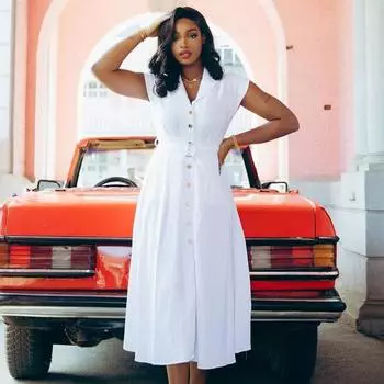 Модная женская оптовая продажа платье-рубашка с лацканами средняя и длинная юбка S белый