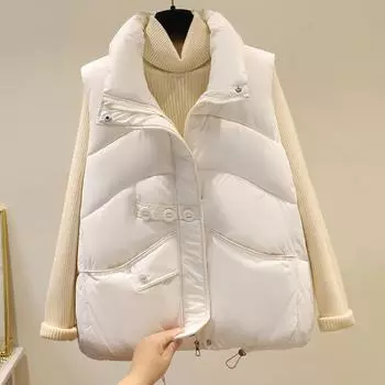 Модная женская парка без рукавов, зимняя верхняя одежда, элегантный толстый теплый жилет, женские короткие пальто L белый