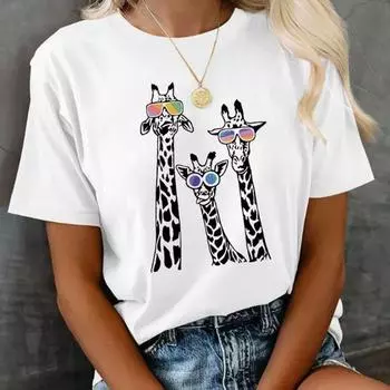 Модная женская персонализированная футболка с принтом очков жирафа, забавная повседневная футболка с круглым вырезом и короткими рукавами, летняя женская футболка XS розовый