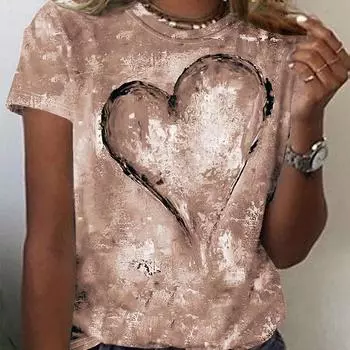 Модная женская персонализированная красочная футболка с принтом любви, забавная повседневная футболка с круглым вырезом и короткими рукавами, летняя женская футболка XS розовый