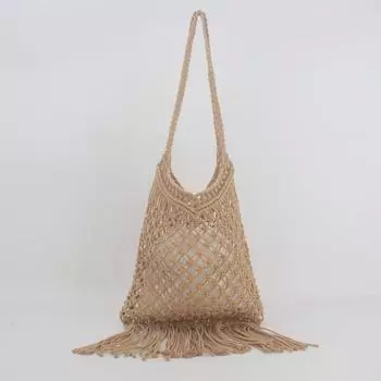 Модная женская плетеная сетчатая пляжная сумка через плечо с кисточками