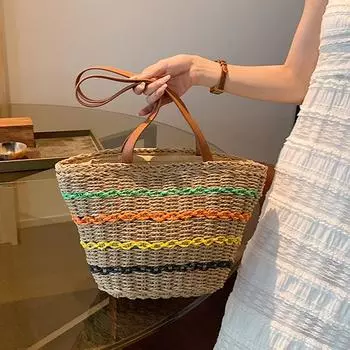 Модная женская плетеная соломенная сумка, дизайнерские брендовые женские сумки, роскошная сумка через плечо, пляжная корзина, простая сумка, летняя мода