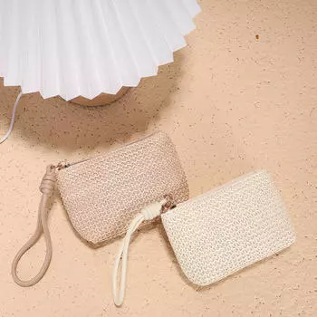 Модная женская плетеная сумка-клатч, женская повседневная маленькая сумка для денег, сплошной соломенный плетеный кошелек для монет, пляжный кошелек, держатель для карт чёрный