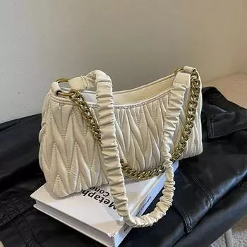 Модная женская плиссированная сумка, новая корейская версия, простая маленькая квадратная сумка на одно плечо, нишевая сумка через плечо высокого класса весна/лето 2024