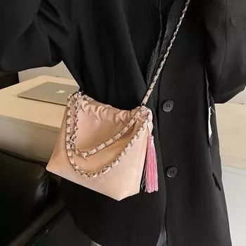 Модная женская плиссированная сумка-ведро с кисточками, летняя маленькая сумка на цепочке с ароматом 2024, высококачественная сумка на одно плечо с диагональным крестом