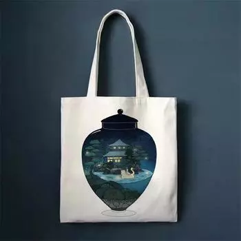 Модная женская пляжная сумка из холста с мультяшным принтом, большая вместительная сумка для покупок. 24*26cm