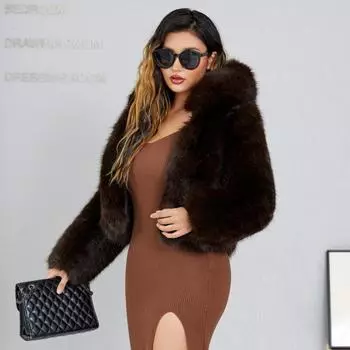 Модная женская плюшевая куртка, верхняя зимняя дубленка, женская короткая куртка, теплая молния, воротник из искусственного лисьего меха с капюшоном, модная теплая утолщенная куртка S оранжевый