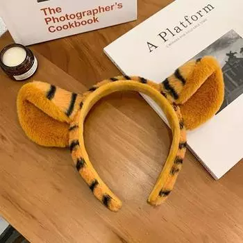 Модная женская плюшевая повязка на голову с тигровыми леопардовыми ушками для кошек, повязка для волос, аксессуары для волос для вечеринок в стиле косплея коричневый