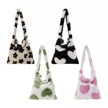 Модная женская плюшевая сумка-мессенджер с принтом, осенне-зимние большие сумки белый