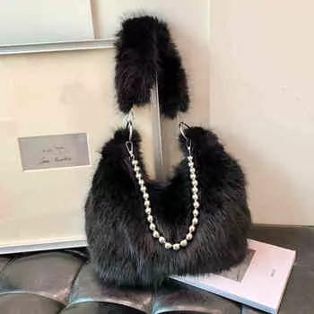 Модная женская плюшевая сумочка осень-зима новая универсальная сумка на цепочке большая вместимость мягкие плюшевые сумки из искусственного меха