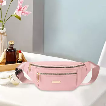 Модная женская поясная сумка с регулируемым ремнем на талии и 2 карманами на молнии для путешествий, тренировок и спорта Pink_30cmx14cmx7cm