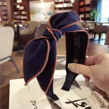 Модная женская повязка на голову с большим бантом, классические однотонные аксессуары для волос с зубцами, обруч для волос