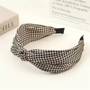 Модная женская повязка на голову с клетчатым принтом и узлом по центру, атласная повязка на голову с широкими полями для взрослых, повседневные обручи для волос, аксессуар