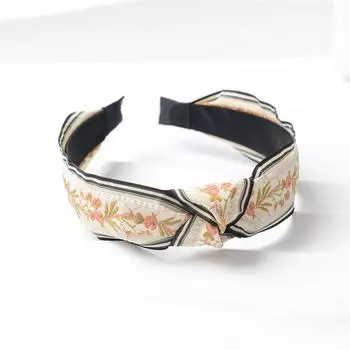 Модная женская повязка на голову с вышитой лентой и узлом по центру для девочек в стиле бохо, повязка на голову для женщин, аксессуары для волос