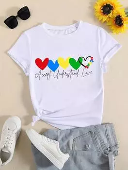 Модная женская повседневная белая футболка с 6 персонализированными принтами, круглым вырезом, короткими рукавами S