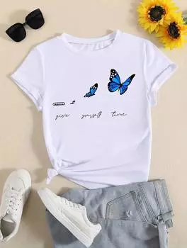 Модная женская повседневная белая футболка с 6 персонализированными принтами, круглым вырезом, короткими рукавами S